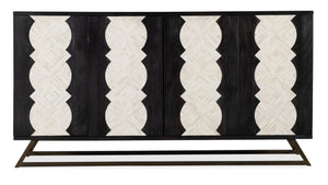 Hooker Furniture Commerce Moroccan Modern Credenza With Bone Inlay Doors, Antique Gold Base, Cable Management, 72" 7228-85087-99