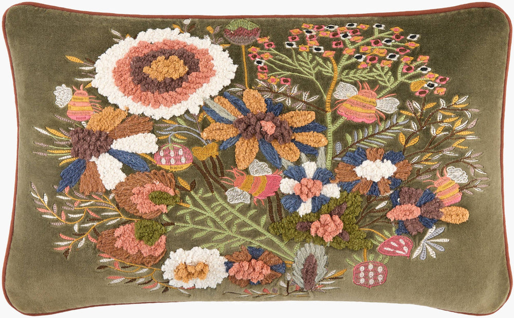 Surya Willa Bea 13"L X 21"W Cozy Cotton Lumbar Pillow - Elegant Cottage Style For Home Decor Charm Olive Cotton,Cotton Wea003-1321