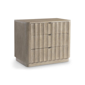 Bernhardt Bernhardt Loggia Three-Drawer Nightstand In Aria Oak With Fluted Fronts, Usb Charging, Stainless Pulls 345233