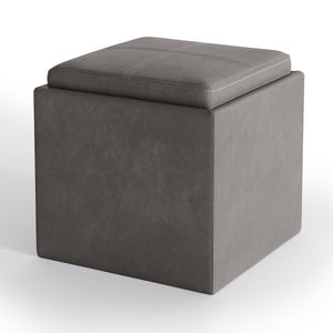 English Elm Rockwood Cube Storage Ottoman With Flip-Over Tray - Stylish Distressed Slate Grey & Hidden Storage B136P159098-GIGA