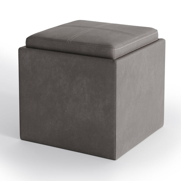 English Elm Rockwood Cube Storage Ottoman With Flip-Over Tray - Stylish Distressed Slate Grey & Hidden Storage B136P159098-GIGA