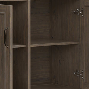 English Elm Lev Solid Wood Wide Storage Cabinet Smoky Brown – 3-Door Adjustable Shelves, Grooved Transitional Design, Brushed Bronze Handles, 60" W B136P158824