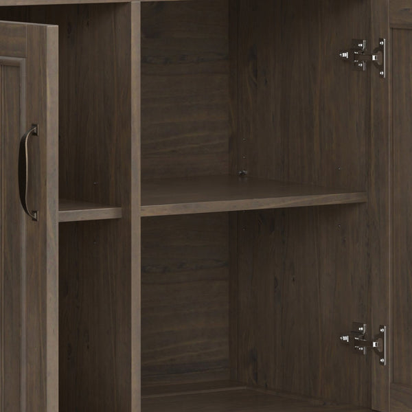 English Elm Lev Solid Wood Wide Storage Cabinet Smoky Brown – 3-Door Adjustable Shelves, Grooved Transitional Design, Brushed Bronze Handles, 60" W B136P158824