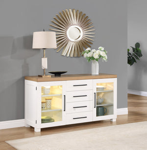 English Elm Steve Silver - Magnolia White Server with Lighted Cabinet, Soft-Close Doors, 4 Adjustable Glass Shelves, 63.9" B081P157034