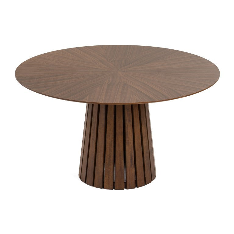VIG Furniture Weiss Mid-Century Walnut Round Dining Set With 54" Table And 6 Upholstered Armchairs, Beige VGMAMIT-5346-MI-1181-SET