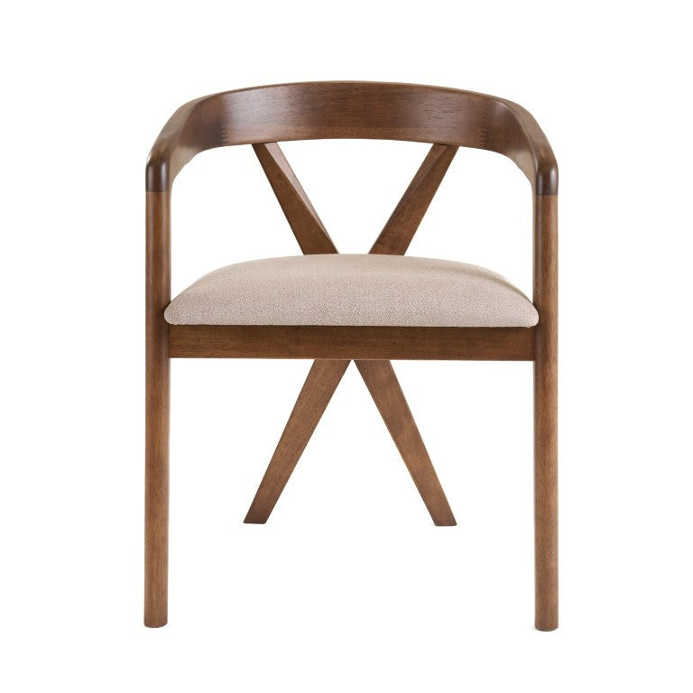 VIG Furniture Weiss Mid-Century Modern Light Brown Fabric Dining Chair With Walnut Frame, Curved Arms & X-Base VGMAMI-1181-D12181-2