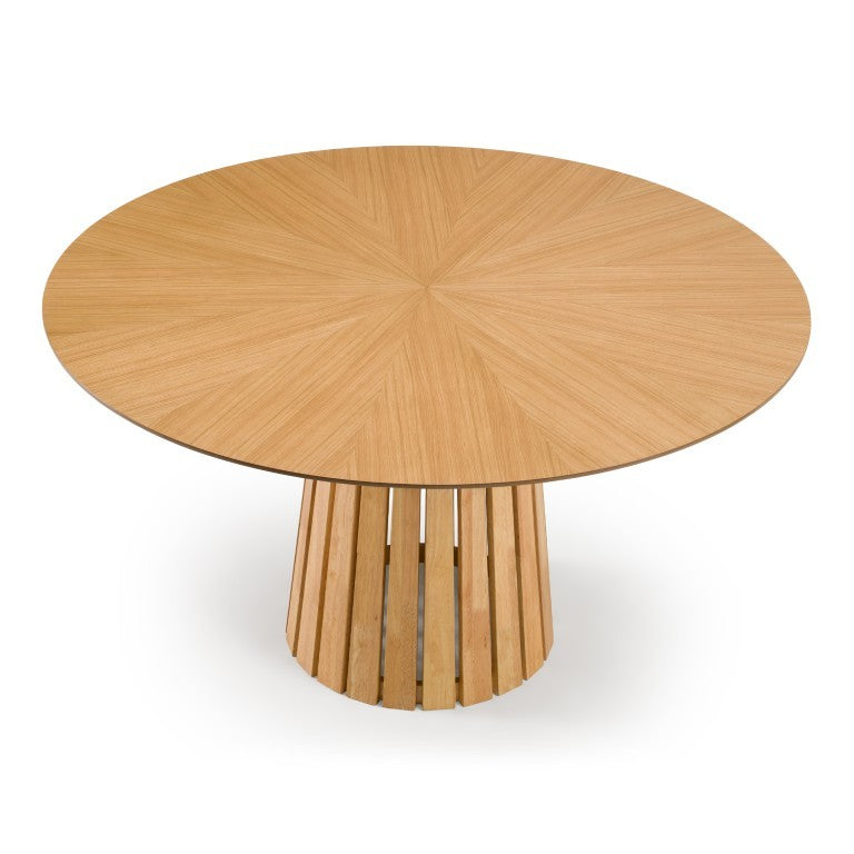 VIG Furniture Weiss Mid-Century Round Oak Dining Table, 54" Seating For 6, Natural Woodgrain Veneer, Sturdy Pedestal VGMA-MIT-5346-RND-NAT