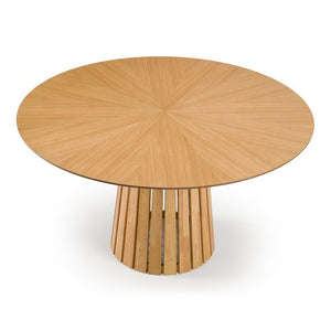 VIG Furniture Weiss Mid-Century Round Oak Dining Table, 54" Seating For 6, Natural Woodgrain Veneer, Sturdy Pedestal VGMA-MIT-5346-RND-NAT