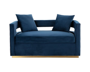 VIG Furniture Wells Velvet Loveseat In Rich Blue Velvet — Compact Modern 2-Seater With Toss Pillows, Foam Comfort VGRHSF-515-BL-L