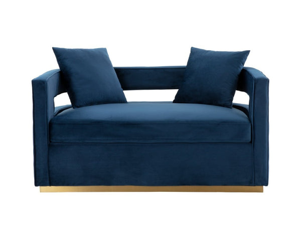 VIG Furniture Wells Velvet Loveseat In Rich Blue Velvet — Compact Modern 2-Seater With Toss Pillows, Foam Comfort VGRHSF-515-BL-L