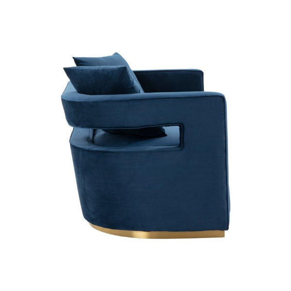 VIG Furniture Wells Velvet Loveseat In Rich Blue Velvet — Compact Modern 2-Seater With Toss Pillows, Foam Comfort VGRHSF-515-BL-L