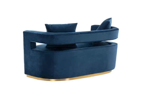 VIG Furniture Wells Velvet Loveseat In Rich Blue Velvet — Compact Modern 2-Seater With Toss Pillows, Foam Comfort VGRHSF-515-BL-L