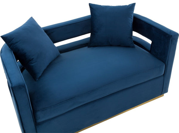 VIG Furniture Wells Velvet Loveseat In Rich Blue Velvet — Compact Modern 2-Seater With Toss Pillows, Foam Comfort VGRHSF-515-BL-L