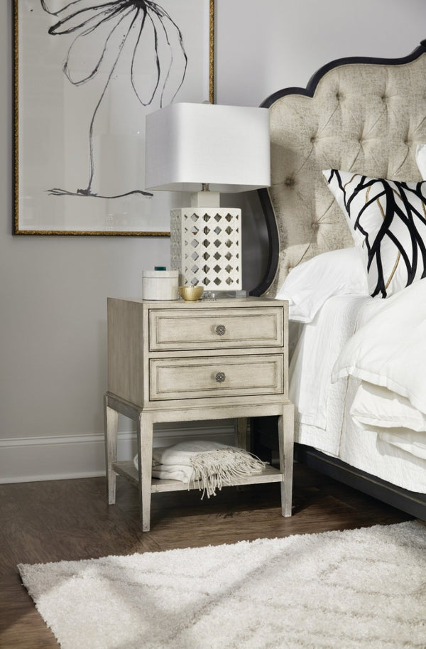 Hooker Furniture Sanctuary Jewel Patina Petit Telephone Table With Cedar-Lined Drawer, Usb Power, Merinque Glass Accents 5875-90016-95