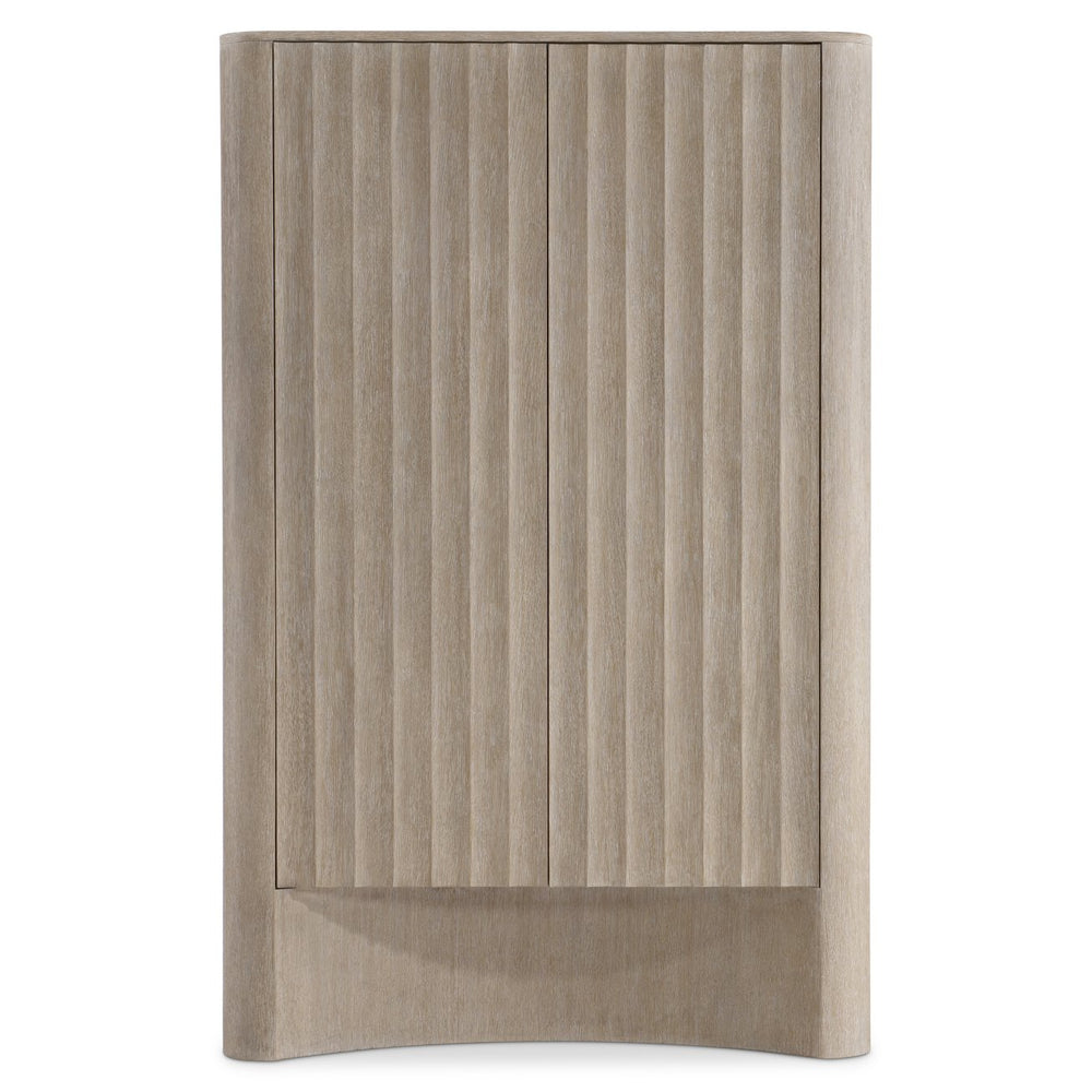 Bernhardt Bernhardt Loggia Bar Cabinet With Aria Wire-Brushed Oak, Fluted Doors, Mirrored Back & Lighting 345845