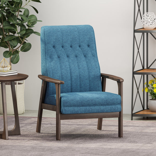 English Elm Christopher Knight Home® - Accent Chair Mid-Century Blue Upholstered Tufted Accent with Rubberwood Frame, Plush 25.75"W x 39"H 66106.00FBLU