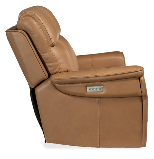 Hooker Furniture Lyra Semi-Aniline Leather Zero-Gravity Loveseat With Power Headrest, Lumbar, Usb, Cupholder Light Brown SS608-PHZL2-082