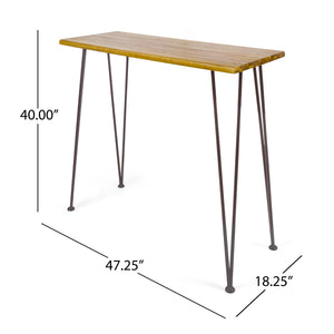 English Elm Christopher Knight Home® - DENALI Teak-Finish Acacia Wood Outdoor Bar Table with Industrial Hairpin Iron Legs, 47.25"W rustic 61327.00