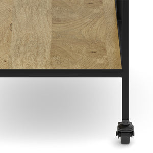 English Elm Barnes Mango Wood 29" Bar Cart with Metal Frame, Locking Casters, Glass Racks & Tray Shelves B136P158471