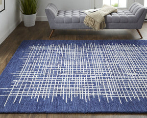 Feizy Rugs Maddox Hand-tufted Wool Abstract Rug In Soft Neutrals And Deep Blues For Contemporary Spaces Blue,Ivory Wool Mdx8630fnvy000e10