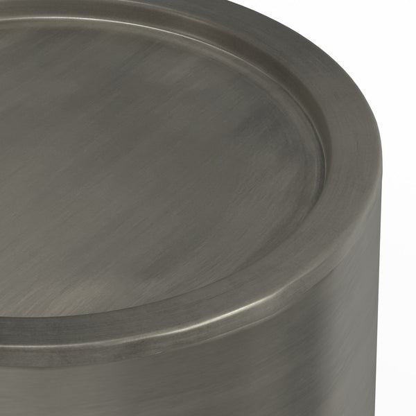 English Elm Corbin Handcrafted Metal Side Table in Antique Copper Finish — Industrial Round Cylinder End Table, 16" diameter x 21" high Gray B136P158996