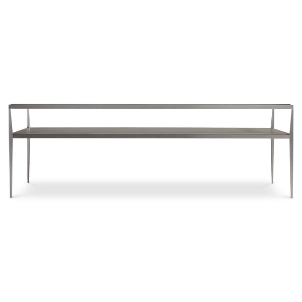 Bernhardt Bernhardt Cornelia Nebbia Glass Cocktail Table With Brushed Stainless Frame And Slim Tapered Legs 331021