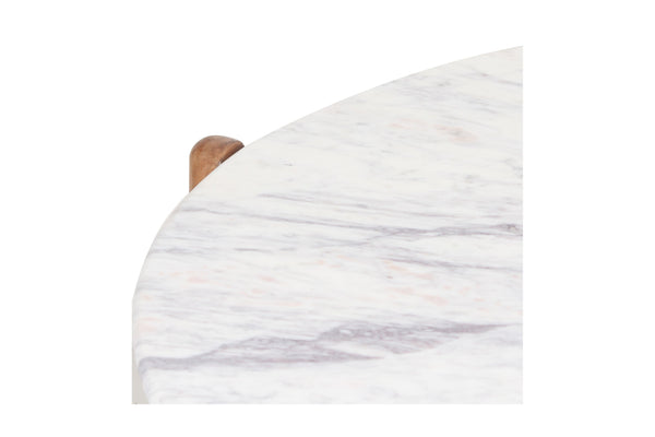 Porter Designs Porter Modern Round Coffee Table - Solid Mango Wood Base With Elegant Marble Top For Stylish Living White Wood 05-108-01c-1931-kit