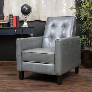 English Elm Christopher Knight Home® - JAMESON 9-PANEL RECLINER Dark Grey Leather Compact 26.75" Wide Push-Back Recliner for Small Spaces 56700.00DGY