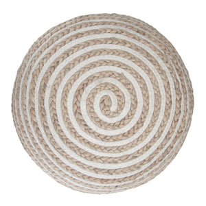 English Elm Yolanda Handcrafted Round Pouf in Natural Beige – Cotton & Jute Woven Accent Ottoman, 20" D x 14" H B136P159336