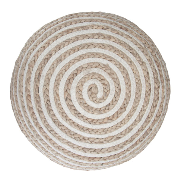 English Elm Yolanda Handcrafted Round Pouf in Natural Beige – Cotton & Jute Woven Accent Ottoman, 20" D x 14" H B136P159336