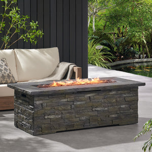 English Elm 56" Rectangular Mgo Propane Fire Pit with Faux Stone Finish for Patio Entertaining 63666.00-50K