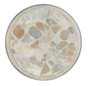 Hooker Furniture Melange Round Tumbled White Onyx Accent Table With Pewter Geometric Base — Compact Elegant Focal Point 14.00 L x 14.00W x 36.00H 5934-50003-00