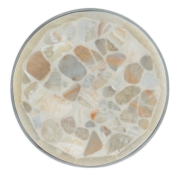 Hooker Furniture Melange Round Tumbled White Onyx Accent Table With Pewter Geometric Base — Compact Elegant Focal Point 14.00 L x 14.00W x 36.00H 5934-50003-00