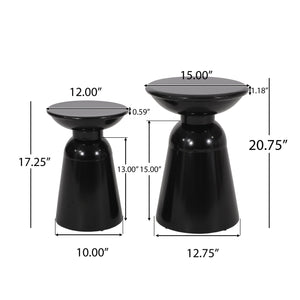 English Elm Serenita Outdoor Powder Coated Iron Pedestal Side Tables Sculptural Flared Set of Two Black 73614.00BLK
