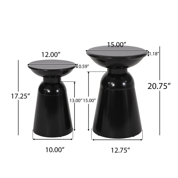 English Elm Serenita Outdoor Powder Coated Iron Pedestal Side Tables Sculptural Flared Set of Two Black 73614.00BLK