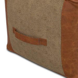 English Elm Atkinson Round Pouf Ottoman in Tan Leather & Jute — Top-Grain Buffalo Leather, Supportive Bead Fill, 18" B136P159346