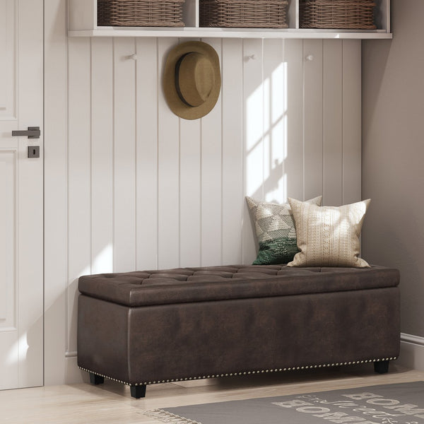 English Elm Hamilton Storage Ottoman - Stylish Distressed Brown Faux Leather Bench With Practical Storage Solutions B136P159059
