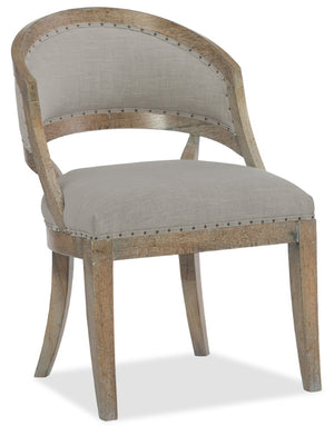 Hooker Furniture Boheme Garnier Barrel Back Chair With Antique Milk Paint, Linen Upholstery, Nailhead Trim & Distress 5750-75300-MWD