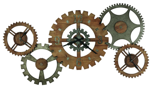 Hekman Furniture 625727 Cogwheel Iii Oversized Antique Industrial Wall Clock - Unique Design With Three Clocks!  Cogwheel Iii Gallery Wall 625727