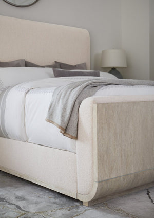Hooker Furniture Modern Mood Queen Upholstered Panel Bed With Floating Silhouette, Inverness Fabric, Oak Trim & Luxe Accents Beige 6850-90950-80