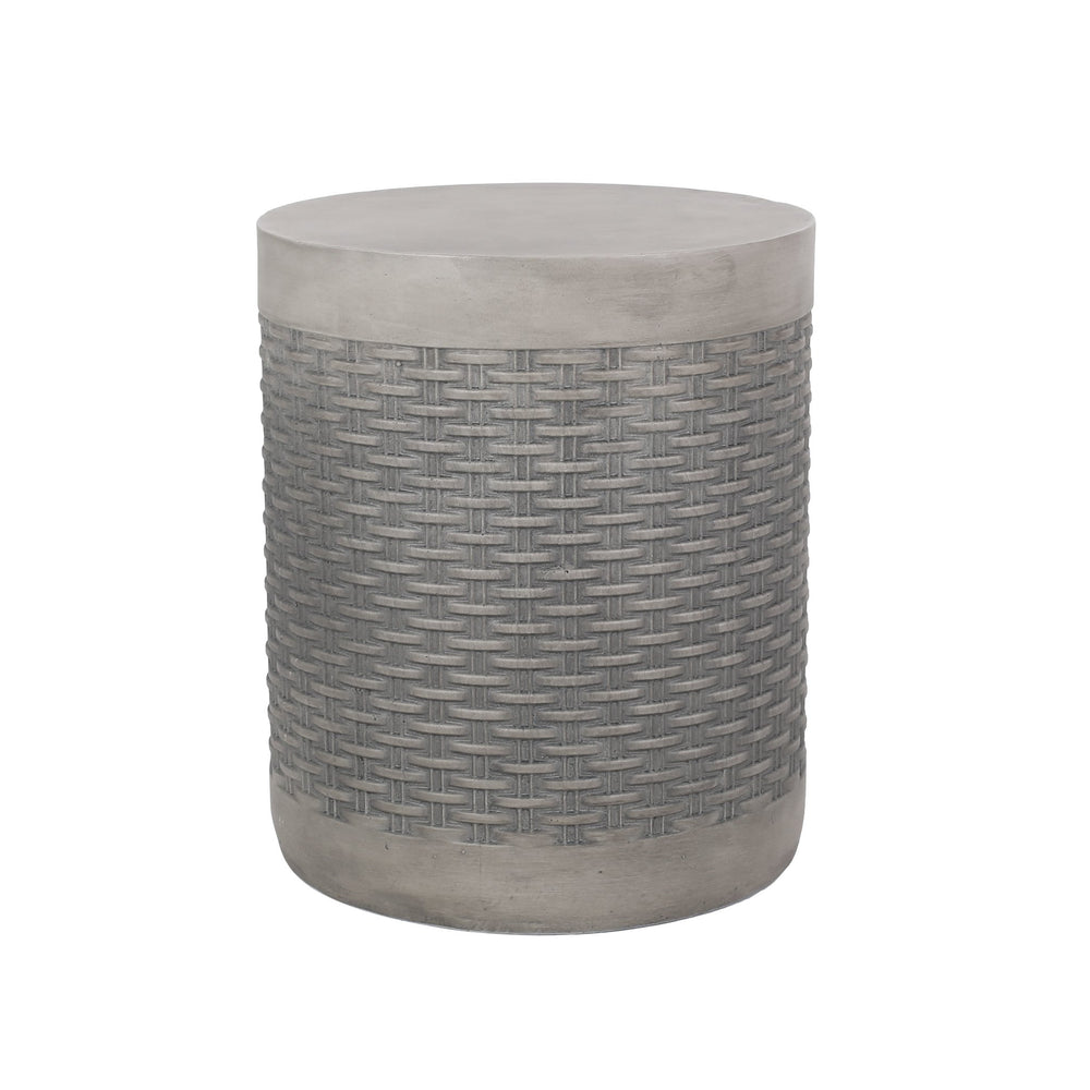 English Elm Outdoor Concrete Round Side Table Basket Weave Texture Patio Balcony Accent 73432.00