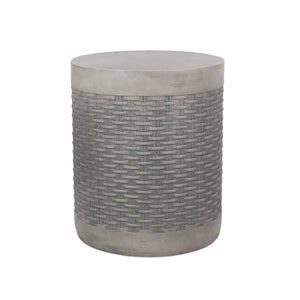 English Elm Outdoor Concrete Round Side Table Basket Weave Texture Patio Balcony Accent 73432.00