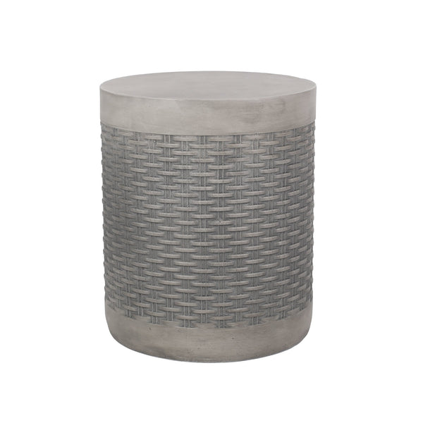 English Elm Outdoor Concrete Round Side Table Basket Weave Texture Patio Balcony Accent 73432.00