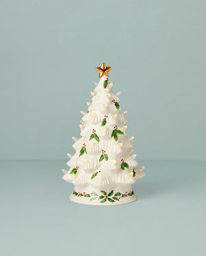 Lenox Treasured Traditions Holiday Red Bulbs Light-Up Tree Figurine Ivory, IVORY OTHER 893624