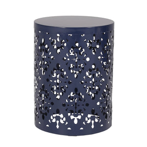 English Elm Metal Nesting End Table Set of Two with Floral Iron Cut Design for Living Room Navy Blue 73604.00NBLU
