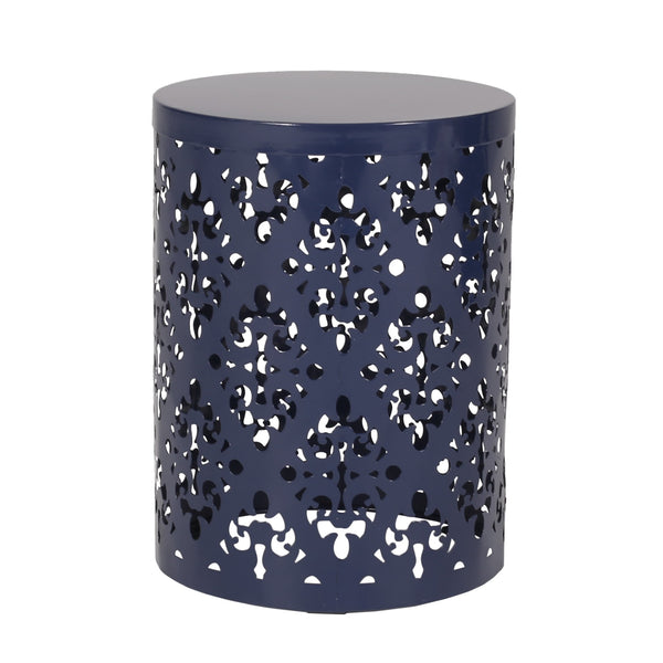 English Elm Metal Nesting End Table Set of Two with Floral Iron Cut Design for Living Room Navy Blue 73604.00NBLU
