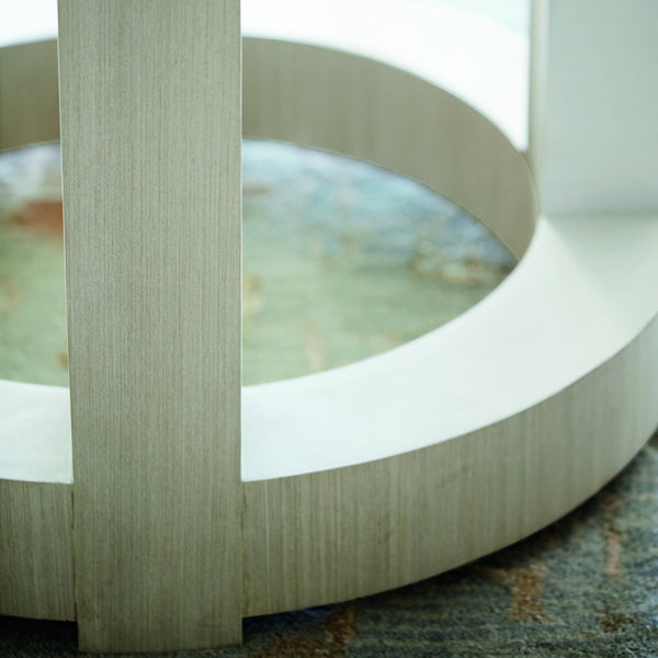 Bernhardt Bernhardt Axiom Round Dining Table With 60" Tempered Glass Top, Sculptural Circular Base, Seats 6 — Linear Gray Finish K1126