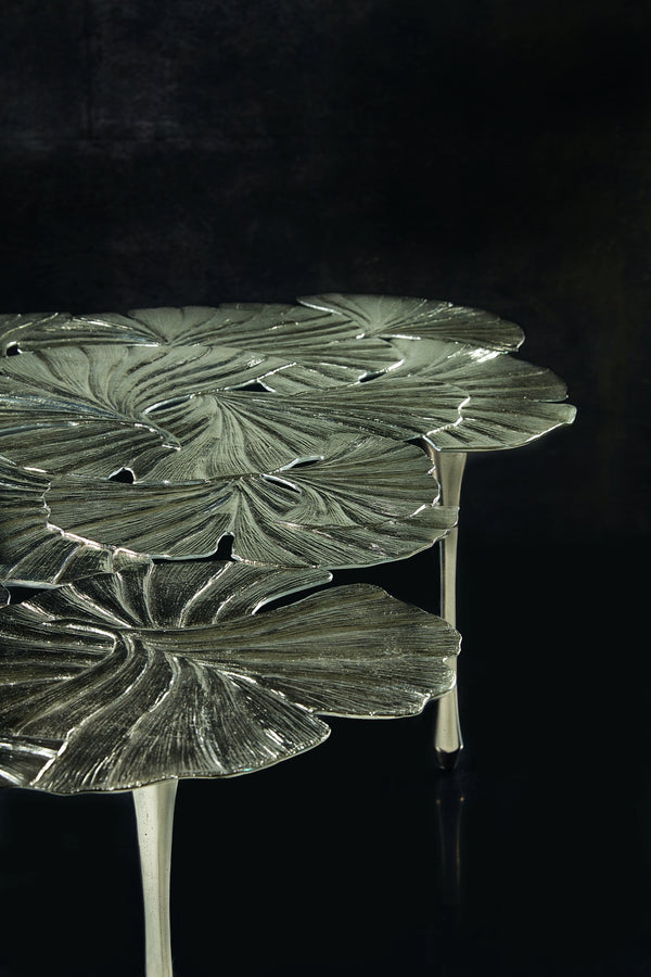 Bernhardt Bernhardt Annabella Ginkgo Leaf Cocktail Table — Satin Nickel Cast Aluminum, Sculptural Modern Centerpiece 379024