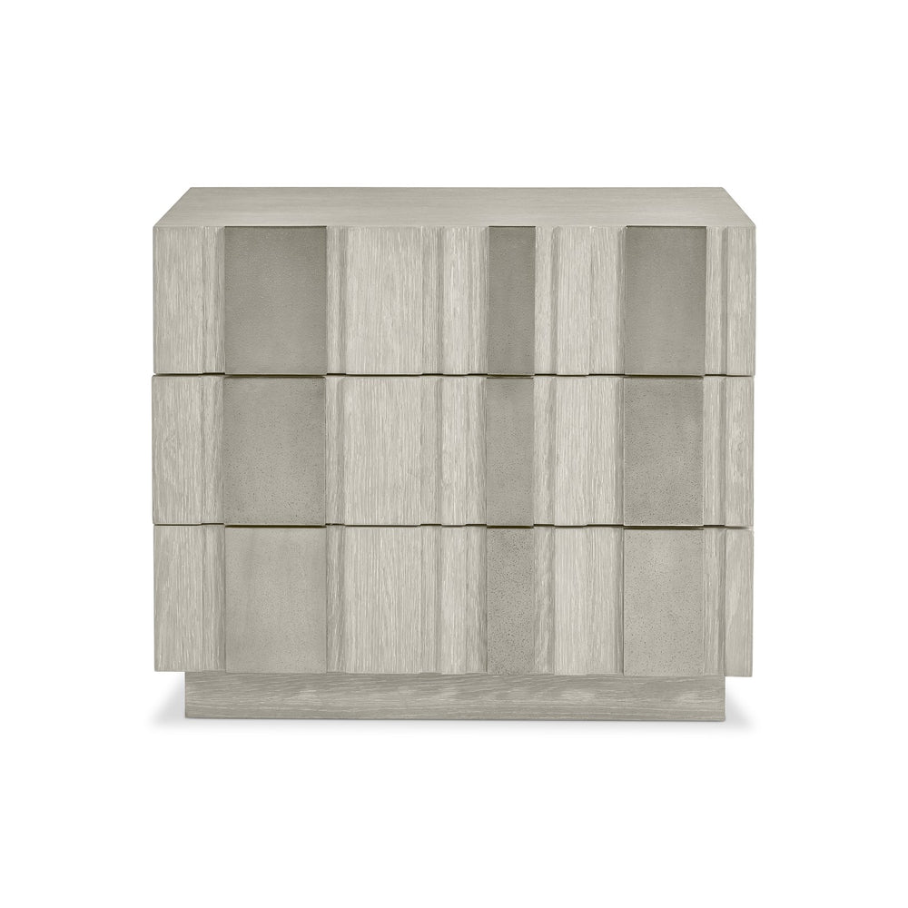 Bernhardt Bernhardt Tempo Nightstand With 3 Push-Open Drawers, Wire-Brushed Oak & Satin Nickel Overlays, Built-In Usb Charging 346232