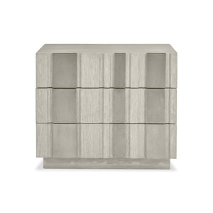 Bernhardt Bernhardt Tempo Nightstand With 3 Push-Open Drawers, Wire-Brushed Oak & Satin Nickel Overlays, Built-In Usb Charging 346232